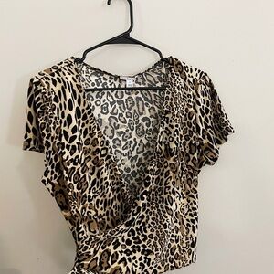 (sold) Y2k Bar III Leopard Print Wrap Crop Top Mobwives pinup doll